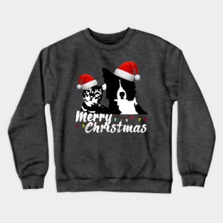 Merry Christmas Pet Lovers with Santa Claus Hat Crewneck Sweatshirt